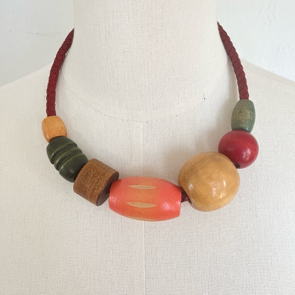 Handmade wood macrame bead necklace!